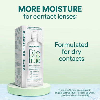 Biotrue Hydration Plus Contact Lens Solution, Multi-Purpose Solution for Soft Contact Lenses, Lens Case Included, 10 FL OZ (Pack of 2) - PuriLite