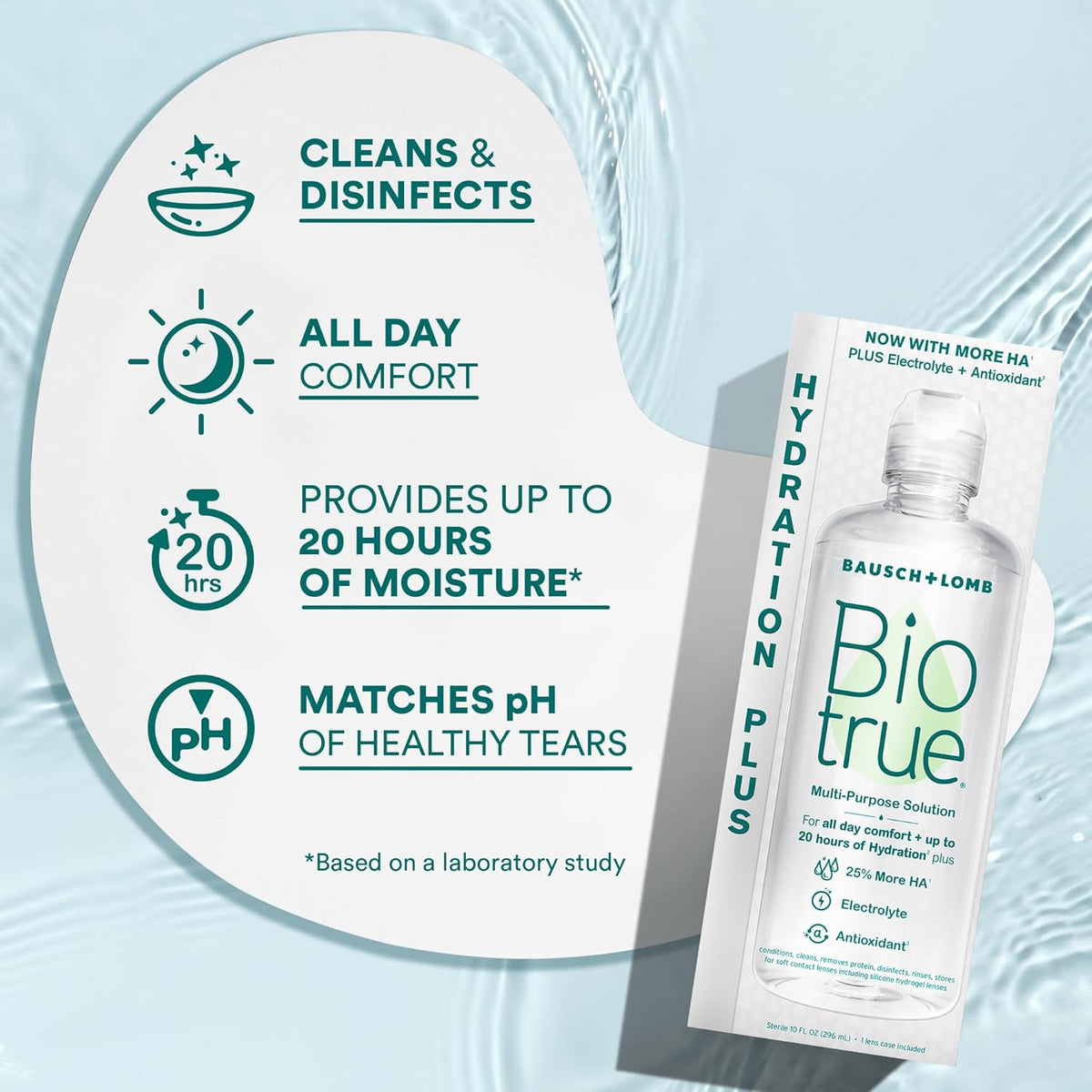Biotrue Hydration Plus Contact Lens Solution, Multi-Purpose Solution for Soft Contact Lenses, Lens Case Included, 10 FL OZ (Pack of 2) - PuriLite