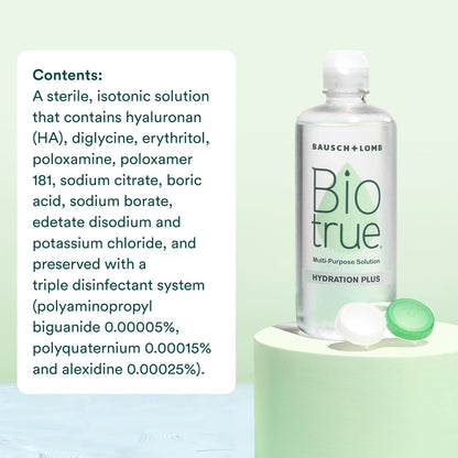 Biotrue Hydration Plus Contact Lens Solution, Multi-Purpose Solution for Soft Contact Lenses, Lens Case Included, 10 FL OZ (Pack of 2) - PuriLite