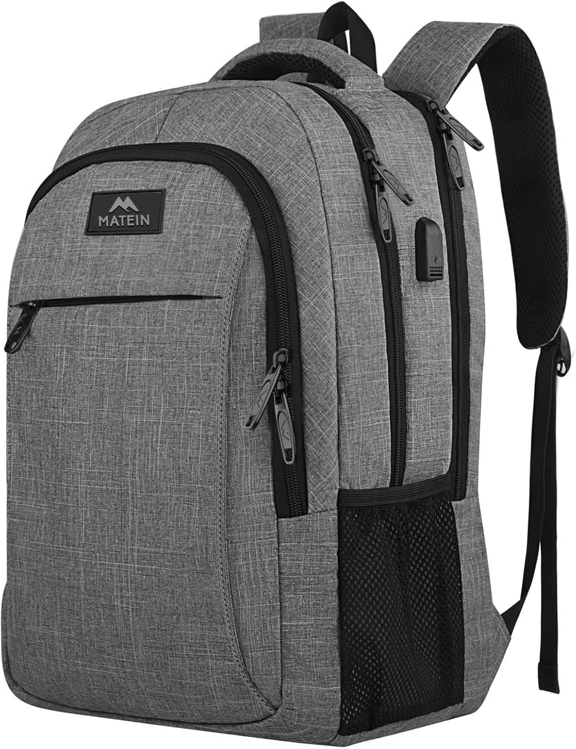 MATEIN Travel Laptop Backpack, Business Anti Theft Slim Sturdy Laptops Backpack with USB Charging Port, Water Resistant College School Computer Bag Gift for Men & Women Fits 15.6 Inch Notebook, Grey - PuriLite