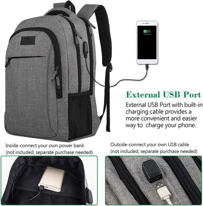 MATEIN Travel Laptop Backpack, Business Anti Theft Slim Sturdy Laptops Backpack with USB Charging Port, Water Resistant College School Computer Bag Gift for Men & Women Fits 15.6 Inch Notebook, Grey - PuriLite