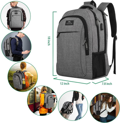 MATEIN Travel Laptop Backpack, Business Anti Theft Slim Sturdy Laptops Backpack with USB Charging Port, Water Resistant College School Computer Bag Gift for Men & Women Fits 15.6 Inch Notebook, Grey - PuriLite