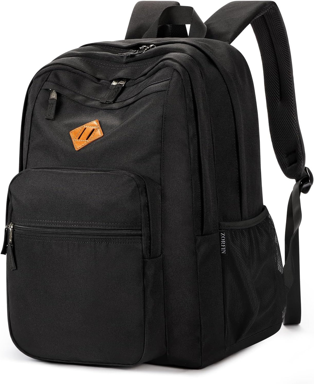 ZORFIN 26L Black Backpack for School, College, and Travel: Water Resistant Bookbag with 8 Compartments - PuriLite