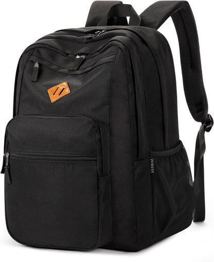 ZORFIN 26L Black Backpack for School, College, and Travel: Water Resistant Bookbag with 8 Compartments - PuriLite