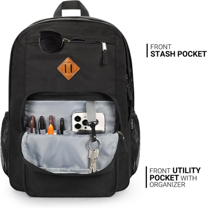 ZORFIN 26L Black Backpack for School, College, and Travel: Water Resistant Bookbag with 8 Compartments - PuriLite