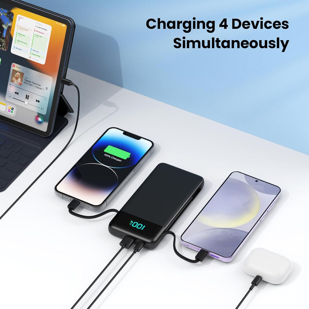 Portable Charger for iPhone with Built in Cables and Wall Plug,Upgraded 13800mAh Fast Charging USB C Power Bank,4 Outputs Travel Essential Battery Pack Compatible with iPhone 16/15/14,Samsung,Android - PuriLite