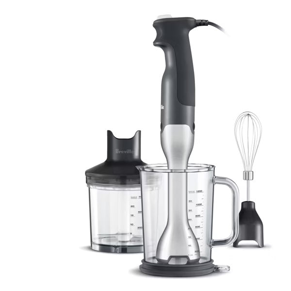 Breville Control Grip Immersion Blender: 15-Speed Handheld Mixer, Stainless Steel, Dishwasher-Safe Parts, 280W, Model BSB510XL - PuriLite