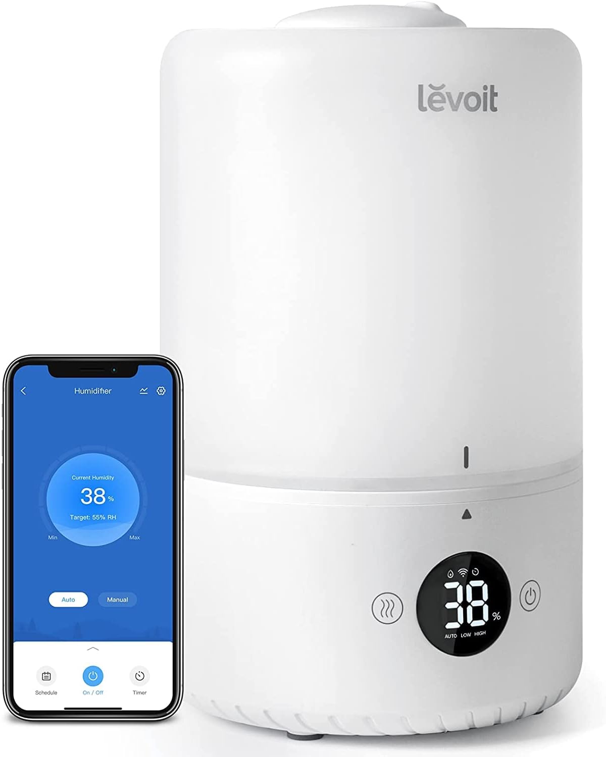 LEVOIT Humidifiers for Bedroom, Smart WiFi Alexa Control, Top Fill Cool Mist for Baby Nursery and Plants with Essential Oil Diffuser, Humidity Display, Easy Clean, Whisper Quiet Operation, 3L, White - PuriLite