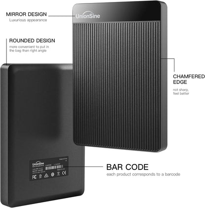 UnionSine 1TB Ultra Slim Portable External Hard Drive USB3.0 HDD Storage for PC,Mac, Desktop, Laptop, PS4, Xbox One, Xbox 360-Super Fast Transmission-HD-2510(Black) - PuriLite