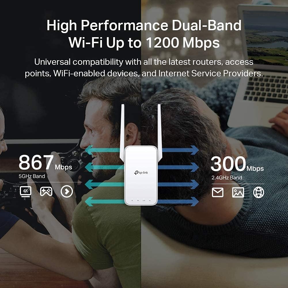 TP-Link AC1200 WiFi Extender (RE315) - Covers up to 1,500 Sq.ft and 25 Devices, Up to 1200Mbps, Dual Band WiFi Booster Repeater, Access Point Mode, white - PuriLite