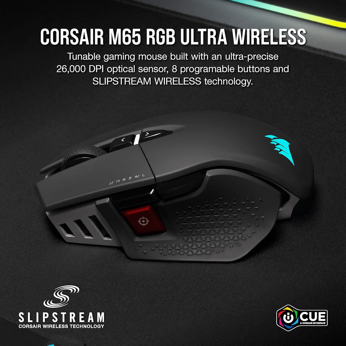 CORSAIR M65 RGB Ultra Wireless, Tunable FPS Wireless Gaming Mouse - PuriLite