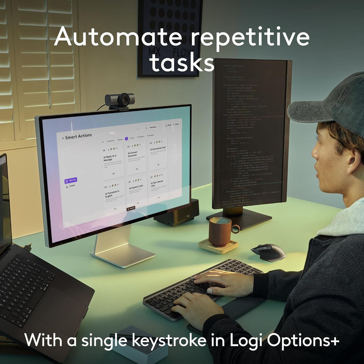 Logitech MX Keys S Combo for Mac, Wireless Keyboard and Mouse with Palm Rest, Backlit Keyboard, Fast Scroll Wireless Mouse, Bluetooth USB C for MacBook Pro, MacBook Air, iMac, iPad - Space Grey - PuriLite