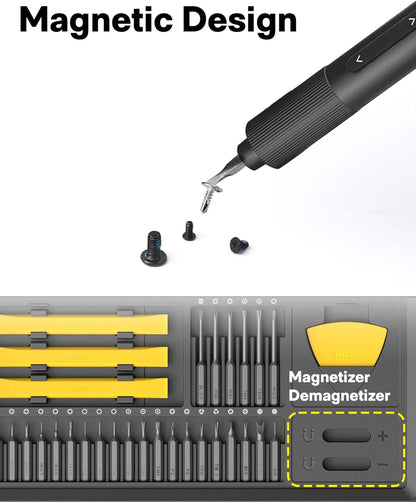HOTO Electric Precision Screwdriver Kit, 46-in-1 Rechargeable Screwdriver Kit, Cordless Mini Power Screwdriver Kit with S2-Steel Bits, 2-Gears Torque, LED Light, Ideal for Phone/Glasses/Watch/Laptop - PuriLite