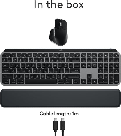 Logitech MX Keys S Combo for Mac, Wireless Keyboard and Mouse with Palm Rest, Backlit Keyboard, Fast Scroll Wireless Mouse, Bluetooth USB C for MacBook Pro, MacBook Air, iMac, iPad - Space Grey - PuriLite
