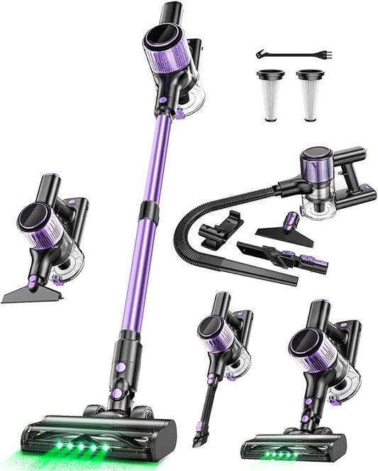 Cordless Vacuum Cleaner, 10-in-1 Vacuum Cleaners for Home, 28.75 in Hose, Rechargeable Battery Stick Vacuums, Green LED Light, Anti-Tangle,Wireless Vacuum for Carpet Tile Pet Hair - PuriLite