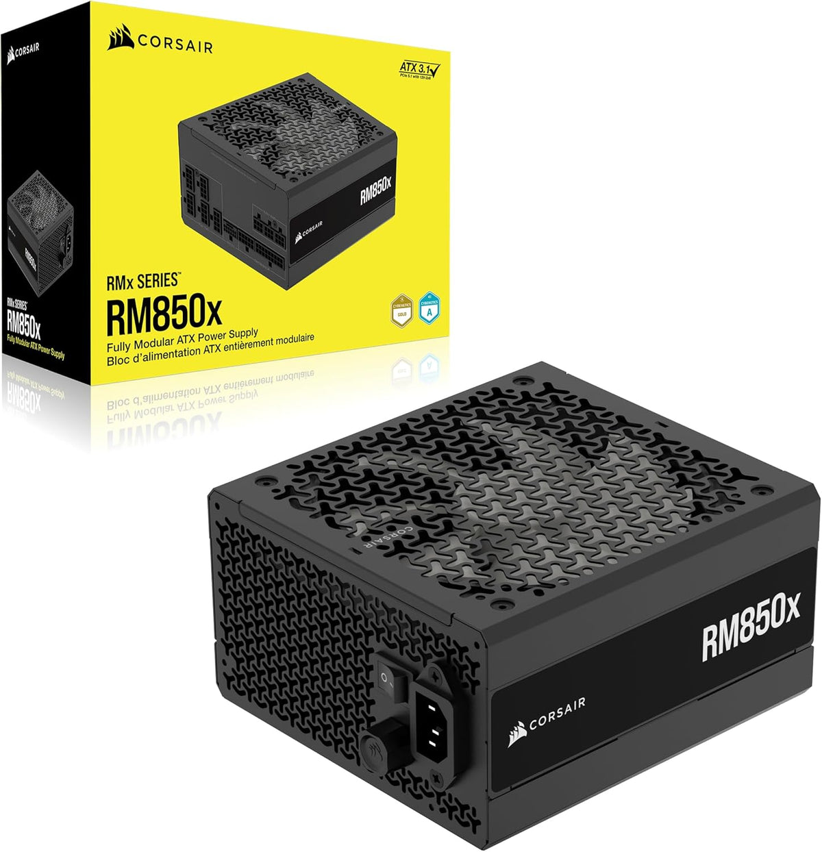 CORSAIR RM850x Fully Modular Low-Noise ATX Power Supply – ATX 3.1 Compliant – PCIe 5.1 Support – Cybenetics Gold Efficiency – Native 12V-2x6 Connector – Black - PuriLite