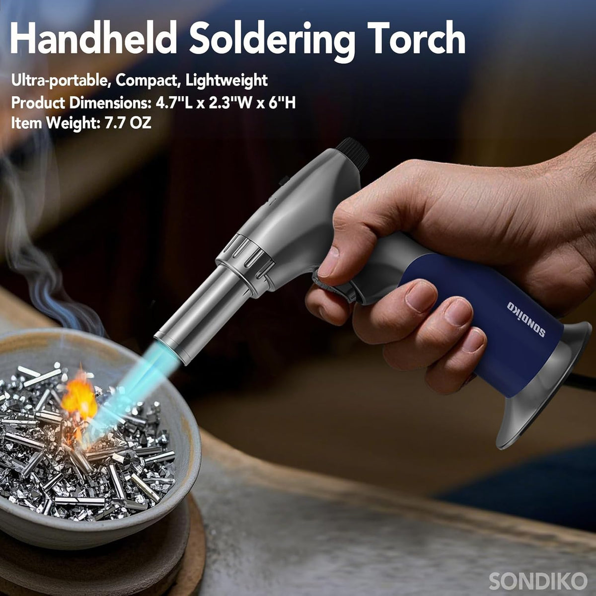 Sondiko Butane Dual Adjustable Flame Size Butane Torch Lighter, Mini Blow Torch, Refillable Kitchen Torch with Continuous Flame Lock for Creme Brulee, Cooking - PuriLite