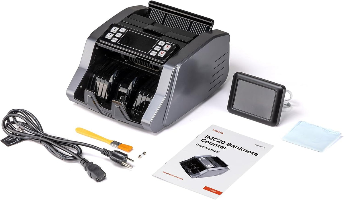 MUNBYN IMC20 Money Counter Machine Canadian with Value Count, UV/MG/IR/MT Counterfeit Detection for USD/CAD Bills, Add/Batch/Value Modes Cash Counter, LED External Display Bill Counter, 2Y Protection - PuriLite