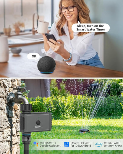WiFi Hose Timer 1 Zone, Smart Voice/APP-Controlled Sprinkler Timer with Auto/Manual/Rain Delay Modes for Garden/Lawn, Works with Alexa & Google Assistant, IP55 Waterproof & Easy Set Up (2.4GHz WiFi) - PuriLite