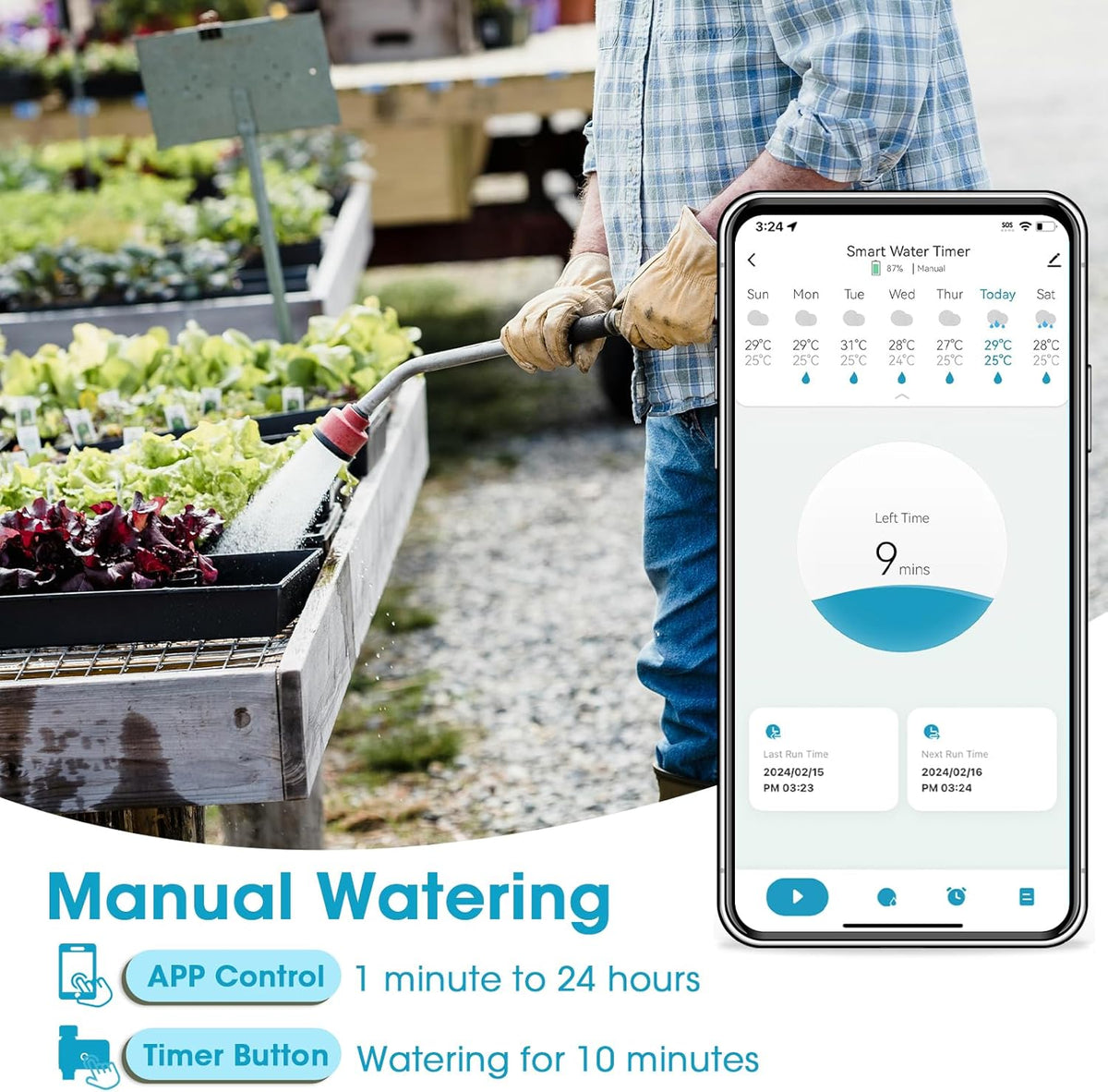 WiFi Hose Timer 1 Zone, Smart Voice/APP-Controlled Sprinkler Timer with Auto/Manual/Rain Delay Modes for Garden/Lawn, Works with Alexa & Google Assistant, IP55 Waterproof & Easy Set Up (2.4GHz WiFi) - PuriLite