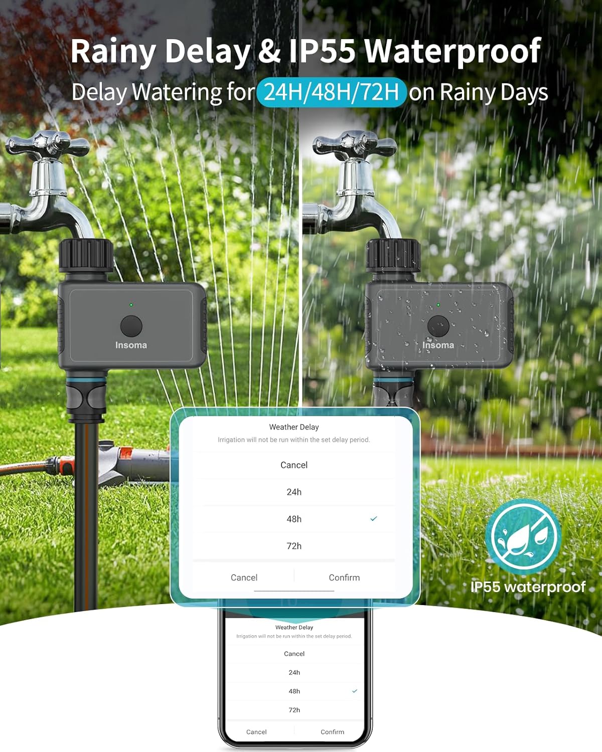 WiFi Hose Timer 1 Zone, Smart Voice/APP-Controlled Sprinkler Timer with Auto/Manual/Rain Delay Modes for Garden/Lawn, Works with Alexa & Google Assistant, IP55 Waterproof & Easy Set Up (2.4GHz WiFi) - PuriLite