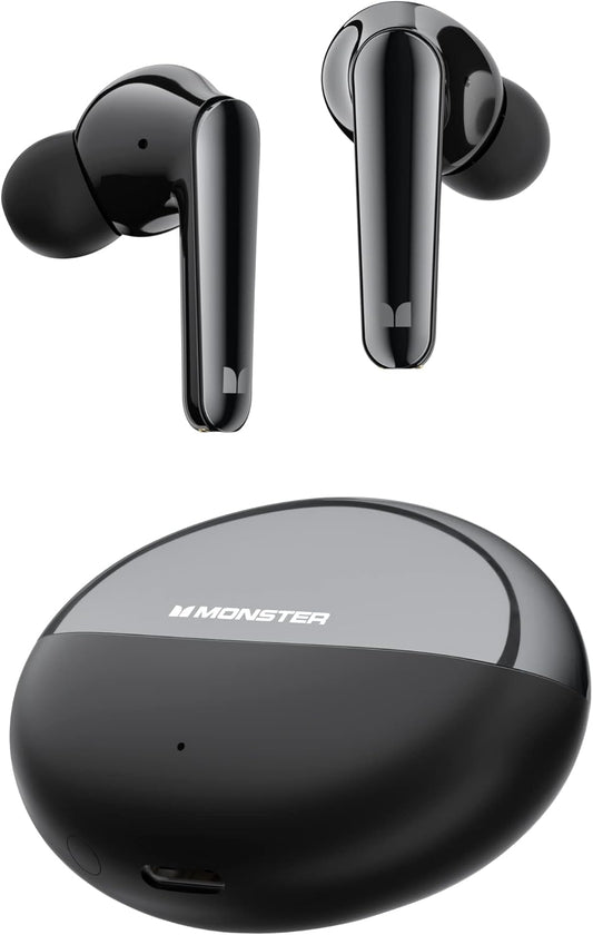 Monster N-Lite 203 AirLinks Wireless Earbuds, Bluetooth Headphones with HiFi Stereo, Wireless Earphones with HD Clear Call, 30H Playback, Touch Control, IPX6 Waterproof in-Ear Earbuds, Black - PuriLite