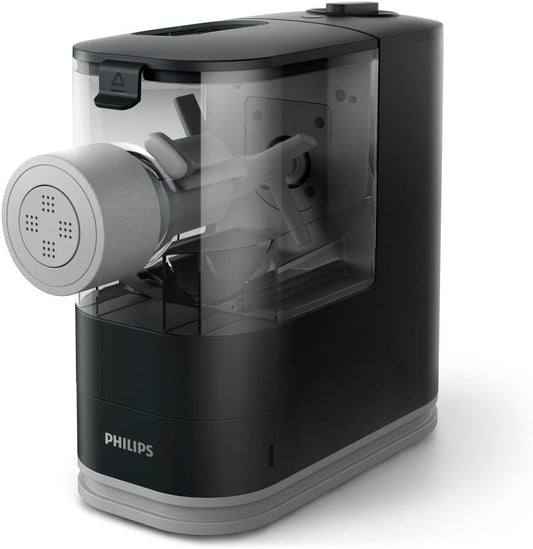 Philips Kitchen Appliances Compact Pasta and Noodle Maker, Viva Collection, Comes with 3 Default Classic Pasta Shaping Discs, Fully Automatic, Recipe Book, Small, Black (HR2371/05) - PuriLite