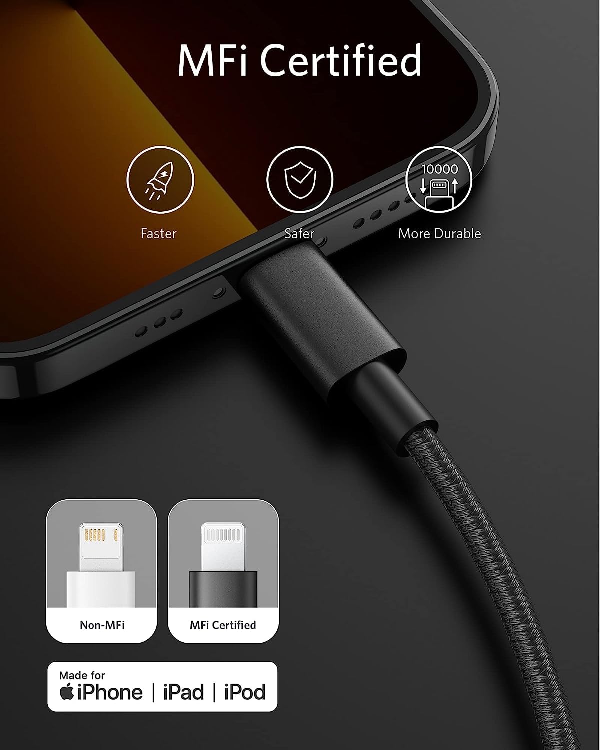 Anker New Nylon USB C to Lightning Cable, Apple MFi Certified for iPhone 14 Series, and More (6FT, Black) - PuriLite