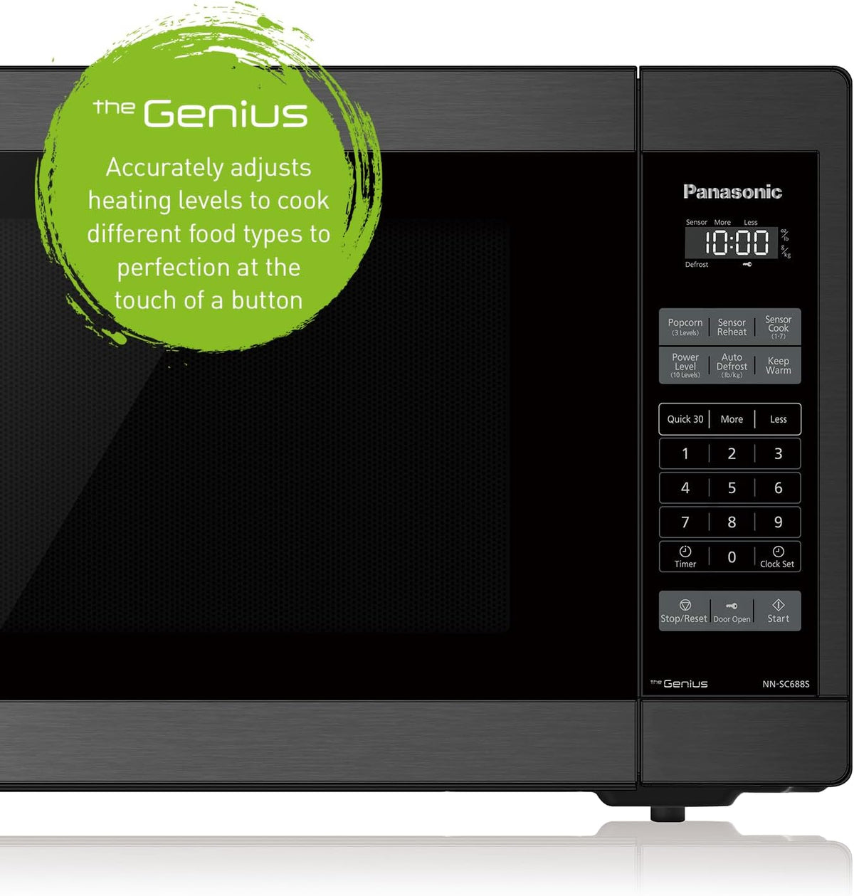 Panasonic NNSC688SC Genius Mid Size 1200W Inverter Microwave Oven, 7 Auto Cook Menus, Child Lock, Black Stainless - PuriLite