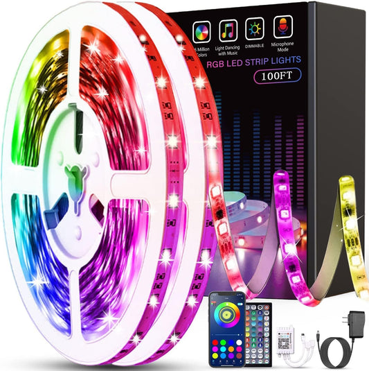 Tenmiro Led Lights for Bedroom 100ft(2 Rolls of 50ft) Smart Music Sync Color Changing LED Strip Lights with App and Remote Control RGB LED Strip, LED Lights for Room Home Party Decoration - PuriLite
