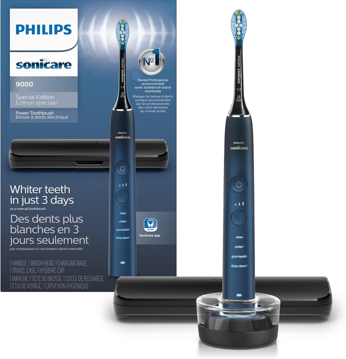 Philips Sonicare Diamondclean 9000 Special Edition Rechargeable Toothbrush, Blue/black Hx9911/92 - PuriLite