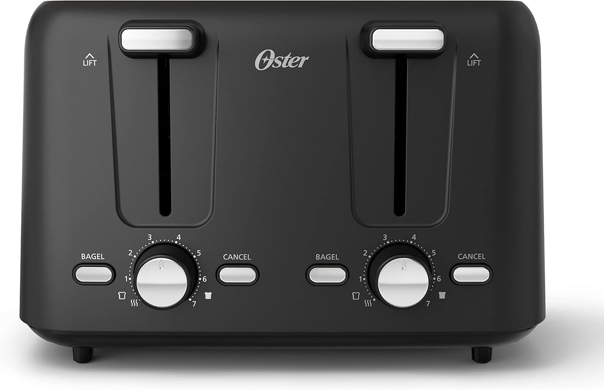 Oster 4-Slice Toaster with Bagel and Reheat Settings and Extra-Wide Slots, Black - PuriLite