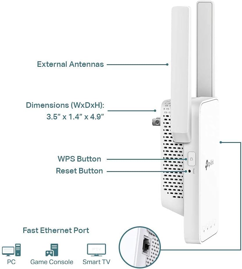 TP-Link AC1200 WiFi Extender (RE315) - Covers up to 1,500 Sq.ft and 25 Devices, Up to 1200Mbps, Dual Band WiFi Booster Repeater, Access Point Mode, white - PuriLite