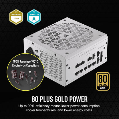 CORSAIR RM850x Shift Fully Modular ATX Power Supply - 80 Plus Gold - ATX 3.0 - PCIe 5.0 - Zero RPM - Modular Side Interface - White - PuriLite
