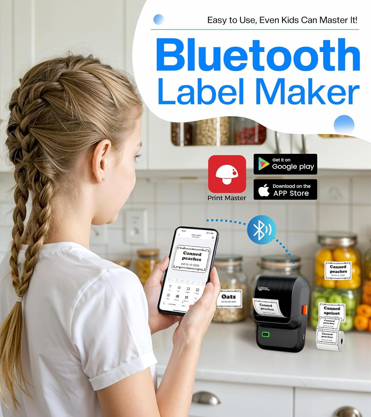Label Maker,2025 New Version Bluetooth Label Printer,Label Maker Machine with Tape,Versatile App with 150+ Fonts & 500 Templates,Inkless Printer for Phone & Pc,Labeler for Home,Kitchen,Business - PuriLite