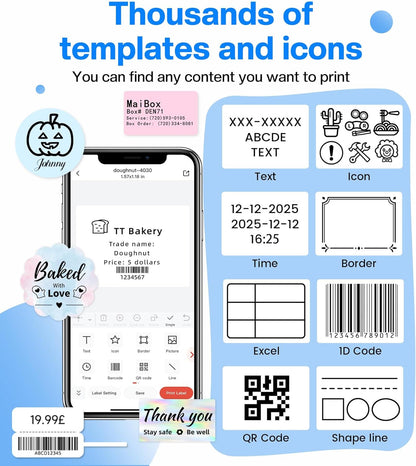Label Maker,2025 New Version Bluetooth Label Printer,Label Maker Machine with Tape,Versatile App with 150+ Fonts & 500 Templates,Inkless Printer for Phone & Pc,Labeler for Home,Kitchen,Business - PuriLite