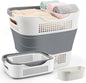 NINU Plastic Laundry Basket Set, Collapsible Storage Laundry Hamper - Foldable Laundry Basket for Washing & Storage 43L (grey) - PuriLite