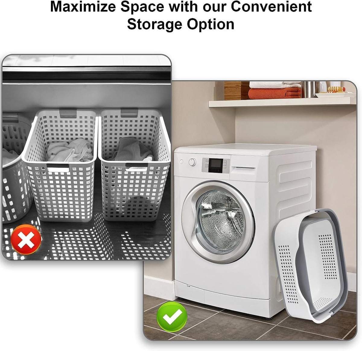 NINU Plastic Laundry Basket Set, Collapsible Storage Laundry Hamper - Foldable Laundry Basket for Washing & Storage 43L (grey) - PuriLite