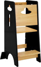 COSYLAND Toddler Standing Tower Adjustable Height - Wooden Sturdy Kitchen Step Stool - 3 Levels Adjustable Kids Learning Stool Kitchen Nursery Helper Stand (Wooden and Black) - PuriLite
