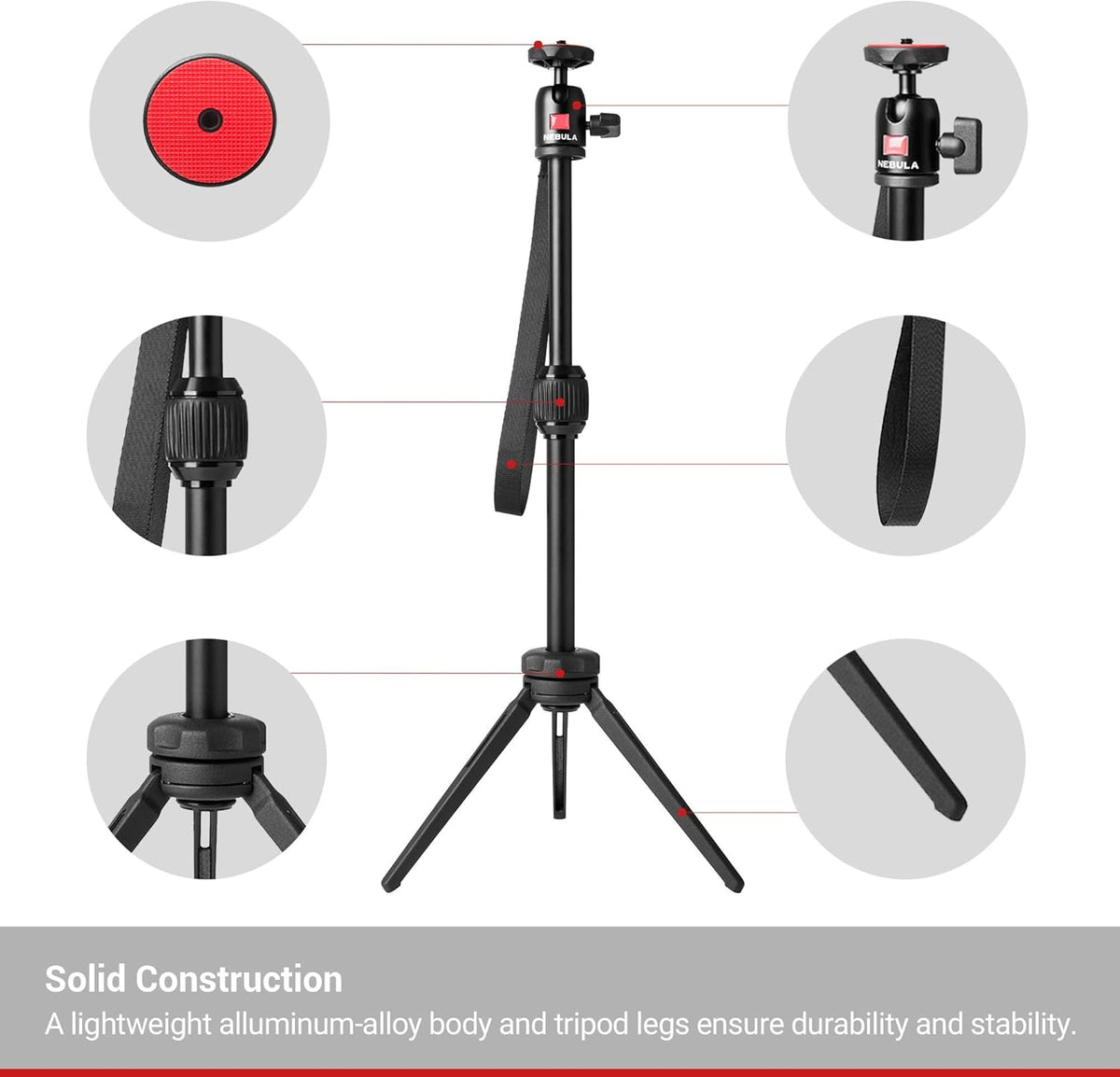 NEBULA Capsule Series Adjustable Tripod Stand, Compact, Aluminum Alloy Portable Projector Stand for Mini Projector, Universal Mount, Swivel Ball Head - PuriLite