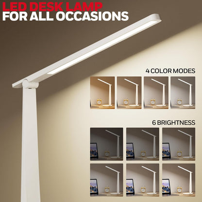 Honeywell LED Desk Lamp for Home Office, Dimmable Desk Light with USB A+C Dual Charging, 4 Modes Brightness Touch Lamp with Timer, Eye Caring Foldable Reading Light, Table Lamp for Study Nightstand - PuriLite