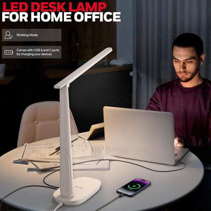 Honeywell LED Desk Lamp for Home Office, Dimmable Desk Light with USB A+C Dual Charging, 4 Modes Brightness Touch Lamp with Timer, Eye Caring Foldable Reading Light, Table Lamp for Study Nightstand - PuriLite