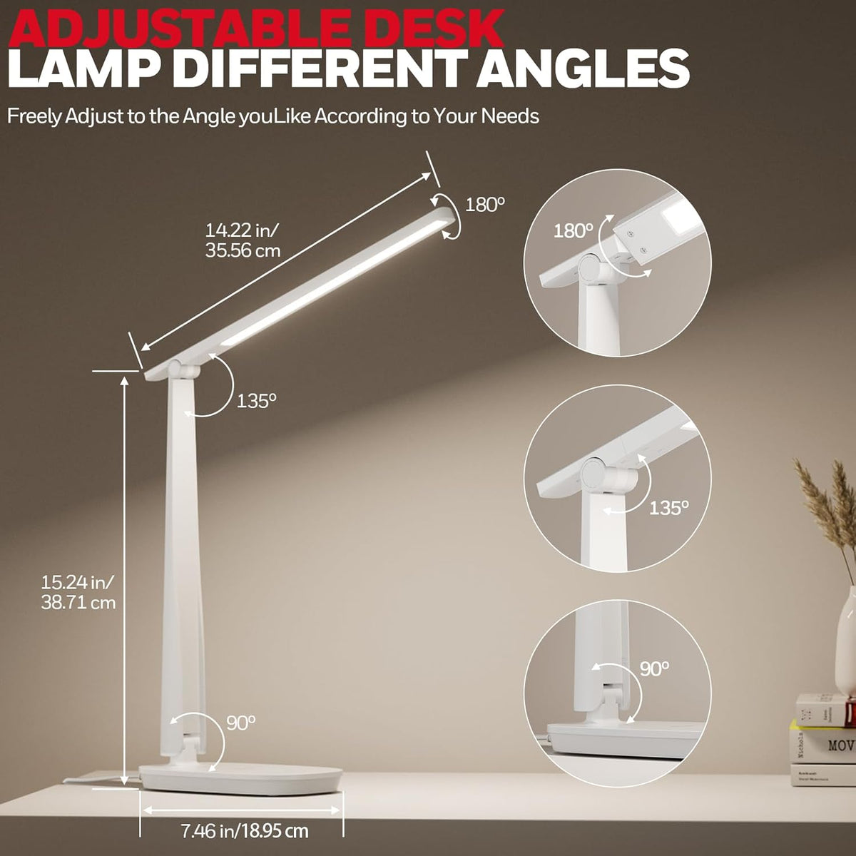 Honeywell LED Desk Lamp for Home Office, Dimmable Desk Light with USB A+C Dual Charging, 4 Modes Brightness Touch Lamp with Timer, Eye Caring Foldable Reading Light, Table Lamp for Study Nightstand - PuriLite