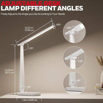 Honeywell LED Desk Lamp for Home Office, Dimmable Desk Light with USB A+C Dual Charging, 4 Modes Brightness Touch Lamp with Timer, Eye Caring Foldable Reading Light, Table Lamp for Study Nightstand - PuriLite