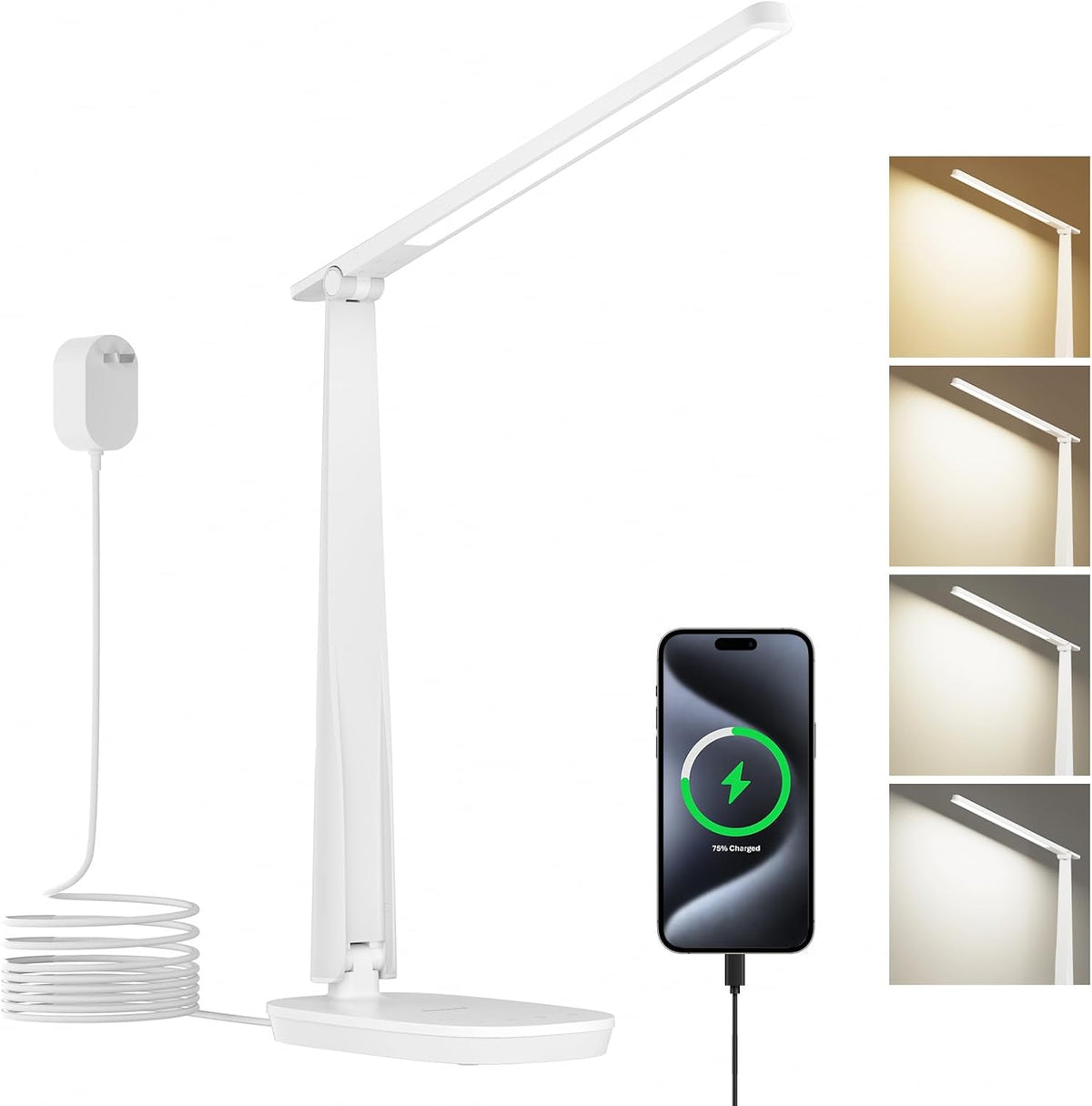 Honeywell LED Desk Lamp for Home Office, Dimmable Desk Light with USB A+C Dual Charging, 4 Modes Brightness Touch Lamp with Timer, Eye Caring Foldable Reading Light, Table Lamp for Study Nightstand - PuriLite