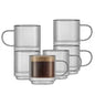 JoyJolt Haven 13.5 oz Fluted Stackable Double Wall Glass Mugs, Set of 6 - PuriLite