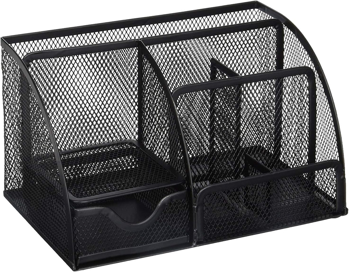 Greenco Mesh Desk Organizer Office Supplies Caddy, 6 Compartments - Black - PuriLite