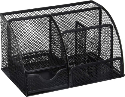 Greenco Mesh Desk Organizer Office Supplies Caddy, 6 Compartments - Black - PuriLite