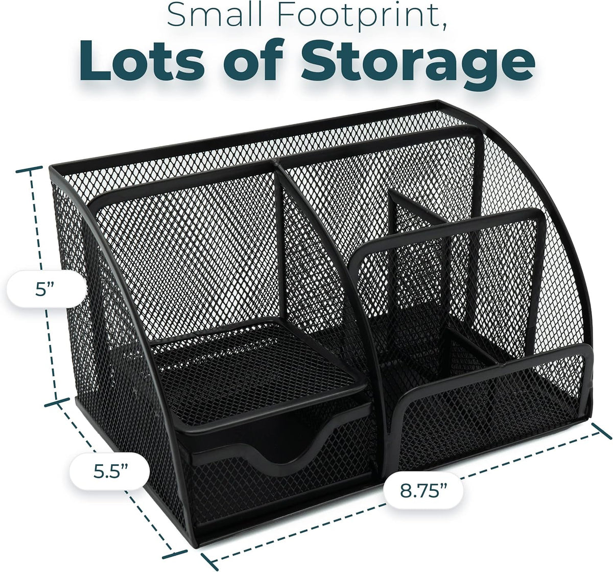 Greenco Mesh Desk Organizer Office Supplies Caddy, 6 Compartments - Black - PuriLite