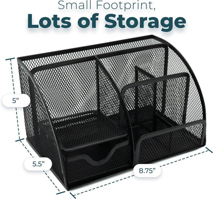 Greenco Mesh Desk Organizer Office Supplies Caddy, 6 Compartments - Black - PuriLite